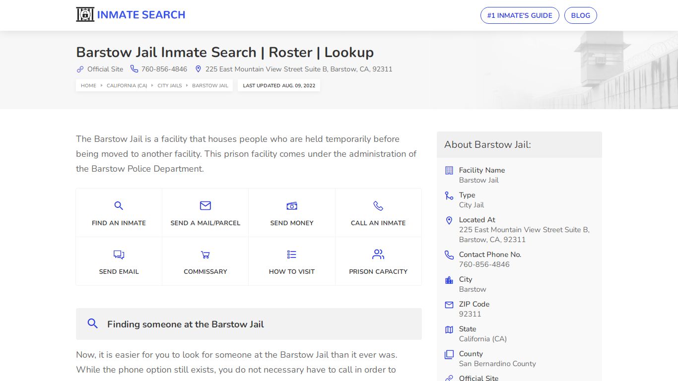 Barstow Jail Inmate Search | Roster | Lookup